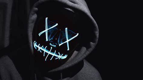 Download wallpaper 1366x768 man, anonymous, mask, neon, dark tablet ...