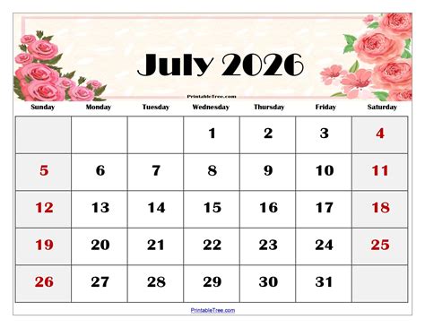 July Calendar 2026 - Free Printable Templates