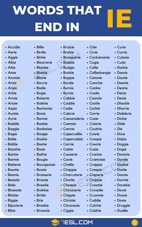 Words that End in IE (560+ Words in English) • 7ESL