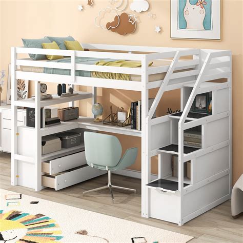 Amazon.com: Twin Size Loft Bed with Desk and Shelves, Solid Wooden Loft ...