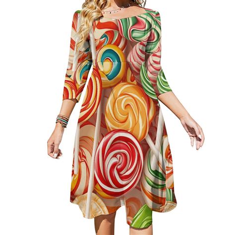 Candy Pattern Rainbow Lollipop Women's Fall Dresses Casual Loose Flowy ...