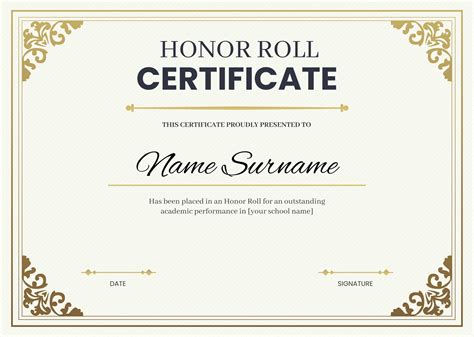Honor Roll Certificate Honor Roll Certificates For Student Recognition