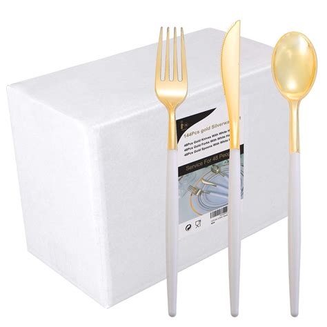 I00000 144Pcs Gold Plastic Silverware,Heavy Duty Gold Plastic Cutlery ...