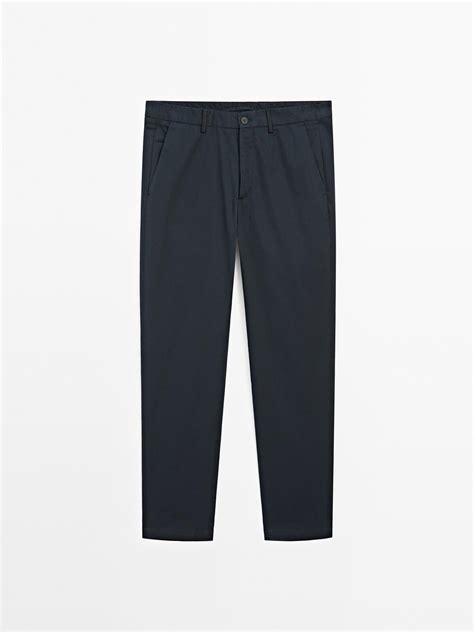 Cotton blend slim fit trousers · Navy Blue, Khaki, Beige, Black ...