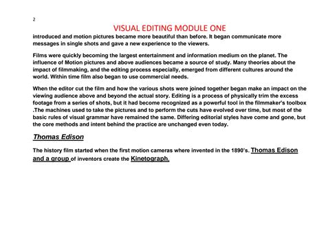 SOLUTION: Visual editing module 1 history language of film cuts shots angles rules editor vfx ...