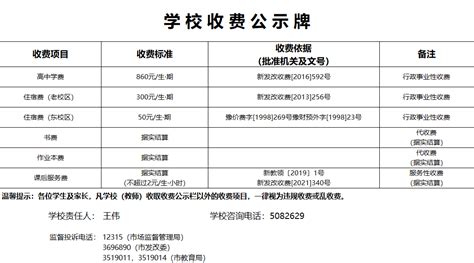 2022年秋季收费公示 - 财务处-组织机构-一中概况 - 新乡市第一中学