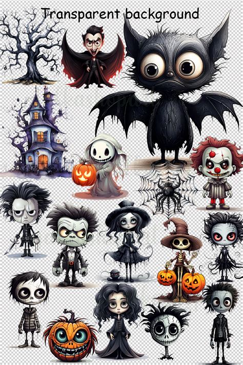 Set of 17 Cute Halloween Watercolor Clipart PNG - Spooky cartoon ...