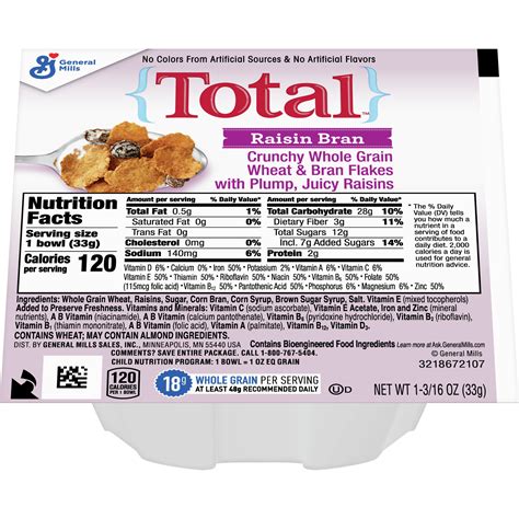 Total™ Raisin Bran Cereal Single Serve Bowlpak 1.19 oz | General Mills ...