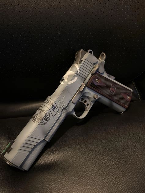 Kimber Stainless LW with Army and Airborne insignia and custom cerakote/engraving. U.S. standard ...