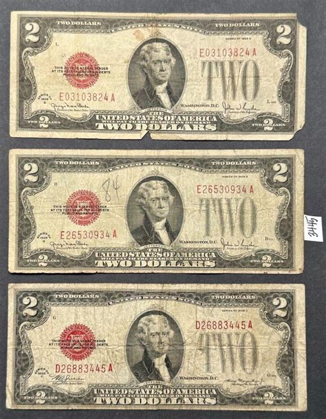 THREE Red Seal 1928 Two Dollar $2 Bill Notes | $2 Bill 1928 Red Seal ...