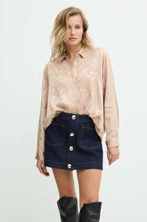 Answear Lab koszula damska kolor beżowy relaxed z kołnierzykiem ...