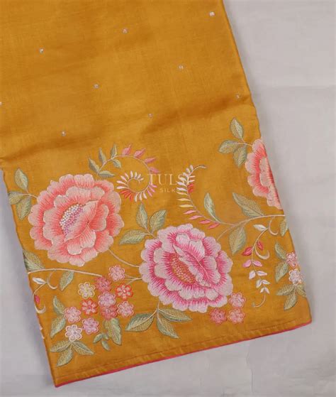 Buy Yellow Tussar Embroidery Saree T543165