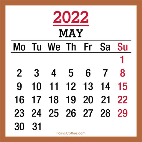 Calendar 2022 Printable May