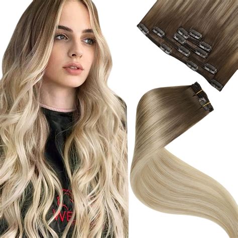 Amazon.com : LaaVoo Clip in Hair Extensions Ombre Light Brown to Ash ...