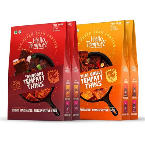 Hello Tempayy Tandoori & Thai Chilli Tempeh Thins Combo | Value Pack of ...