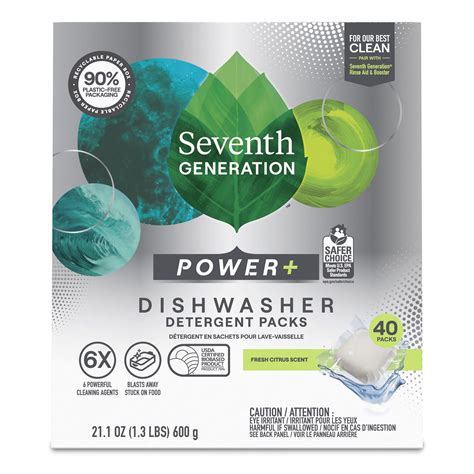 Seventh Generation Power Plus Natural Dishwasher Detergent Packs, Fresh ...