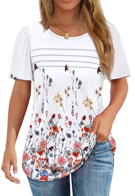 Fantaslook Women Blouses Dressy Casual Summer Short Sleeve Shirts Crew ...