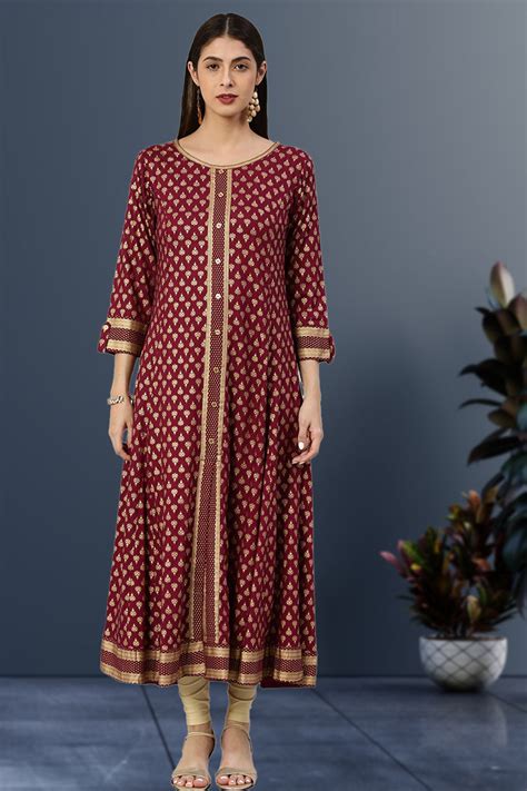 Rayon Golden Buti Printed A-line Kurta – Yash Gallery