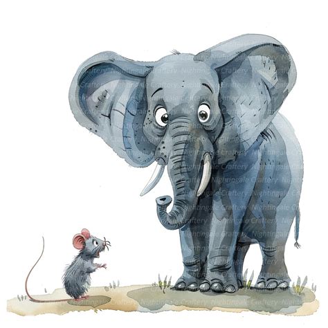 10 Elephant and Mouse Clipart, Cartoon Elephant, Printable Watercolor ...