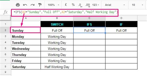 Google Sheets SWITCH Formula How to and Compare It with IF and IFS