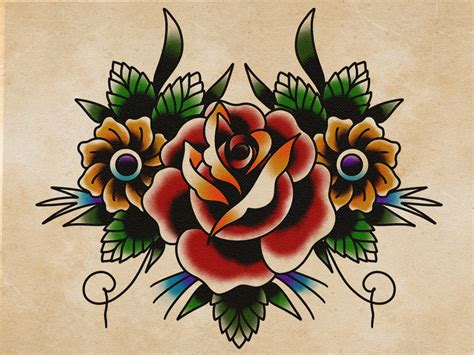 American Traditional Flower Tattoo