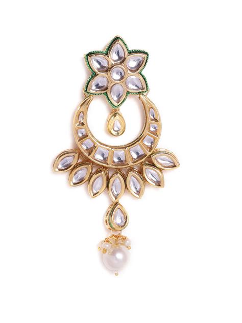Priyaasi Green floral chandbali kundan Fresh Water pearl design gold p