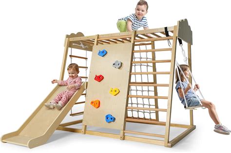 Uiirvdy Indoor Playground 8-in-1 Wooden Jungle Gym Large India | Ubuy