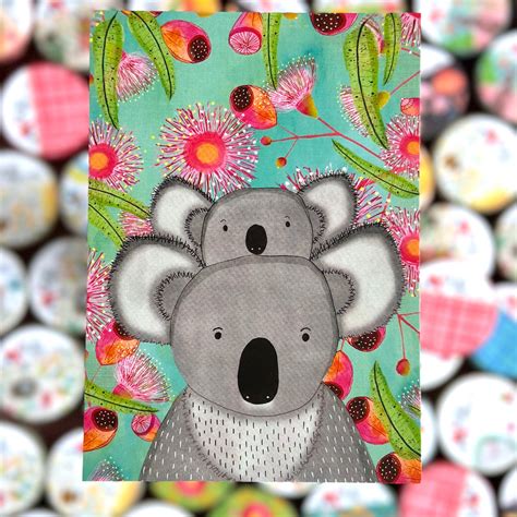 Kate Mason Artist - Postcard - Koala Mother Gumnuts - Hobby Hoppers