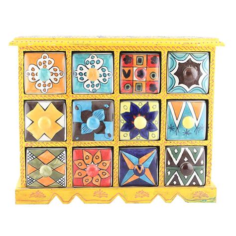 Indian-Shelf Handmade Vocalforlocal Wooden 12 Drawer Floral Pattern ...