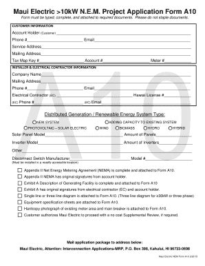 Maui Electric Gt10kW NEM Project BApplicationb Form A10 - Fill and Sign ...