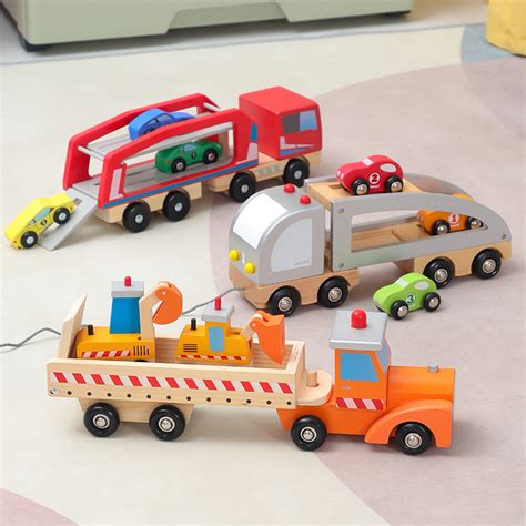 木质工程车套装升降运输车挖土挖掘机儿童车模型车玩具男孩2-6岁_虎窝淘