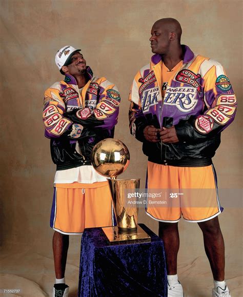 Shaquille O'Neal and Kobe Bryant of the Los Angeles Lakers pose for a ...