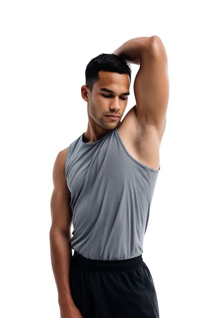 Fit man in workout gear showing his armpit looking down | Premium AI ...