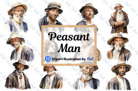 Peasant Man Clipart Watercolor Bundle Graphic by Veil · Creative Fabrica