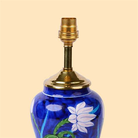 Buy Hand-Embroidered Brocade Bell & Blue Pottery Lamp Online On Zwende