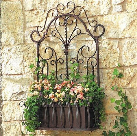 European Wrought Iron Trellis Wall Planter | Iron trellis, Wrought iron ...