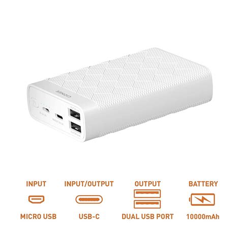 GIONEE 10000 mAh Fast Charging 15 W Power Bank PB10K1D (White)