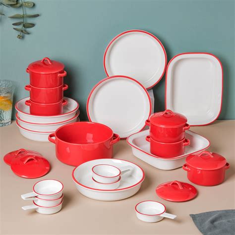 Red Toujours 21 Piece Pasta Snack Set For 6 Online - Premium Dinner Set ...