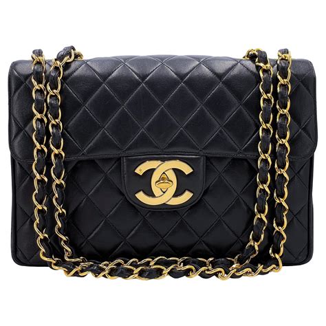 Chanel 1994 Vintage Black Jumbo Classic Flap Bag 24k GHW Lambskin 67053 ...