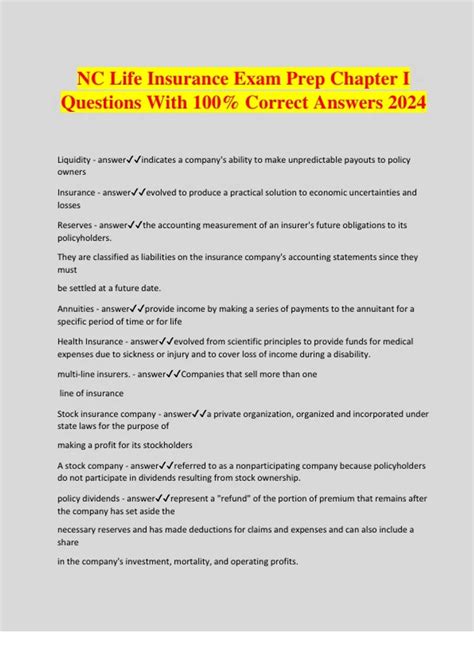 NC Life Insurance Exam Prep Chapter I Questions With 100% Correct ...