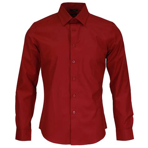 Wall Street Men's Fitted Textured Long Sleeve Shirt (Red) | Shopee ...