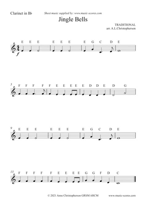 Jingle Bells Clarinet; beginner, labeled, easy | Clarinet sheet music ...