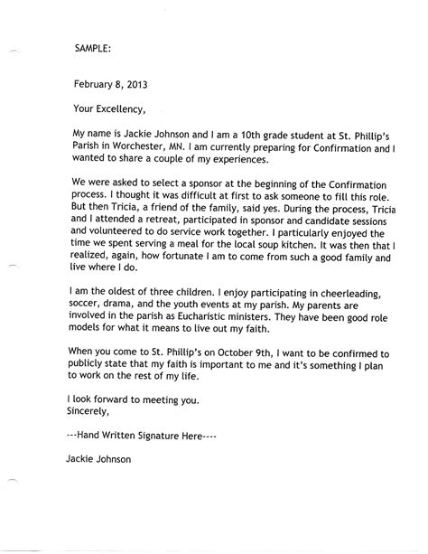 Confirmation Letter Sample Catholic - letters