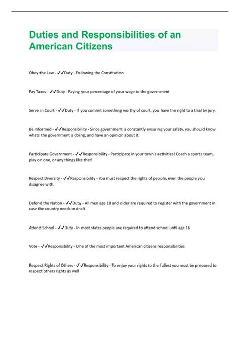 Duties and Responsibilities of an American Citizens | 10 Questions and ...