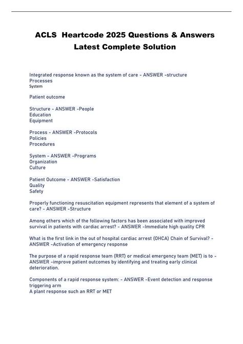 ACLS Heartcode 2025 Questions & Answers Latest Complete Solution - ACLS ...