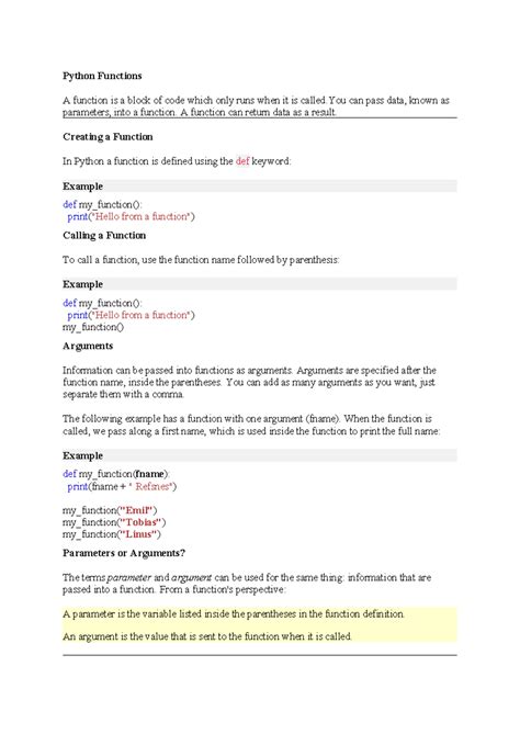 Python Functions Overview and Examples for CS101 - Studocu