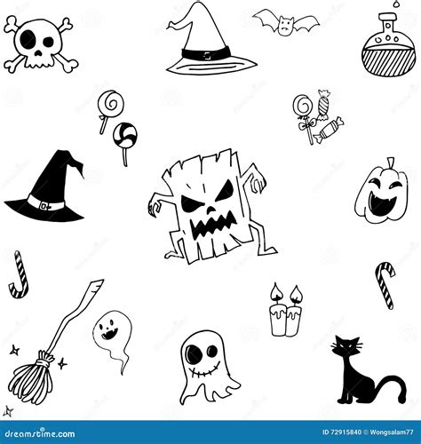 Halloween Doodle Set Simple Stock Vector - Illustration of element ...