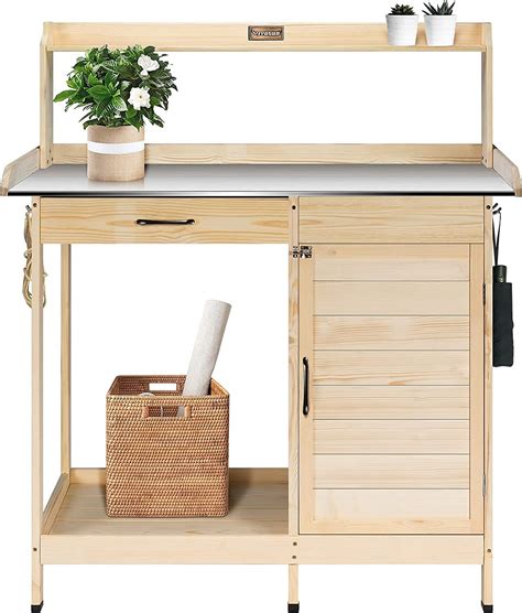 Buy ਵਿਵੋਸਨ ਗਾਰਡਨ ਪੋਟਿੰਗ ਬੈਂਚ ਆ Outਟਡੋਰ ਵੁੱਡ ਵਰਕਸਟੇਸ਼ਨ ਟੇਬਲ ਮੈਟਲ ਟੇਬਲ ...