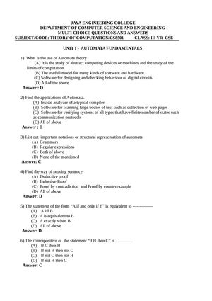 Unit 4 - notes - UNIT 4 : PROPERTIES OF CONTEXT FREE LANGUAGE (CFL ...