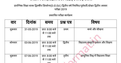 D El Ed Second Year Time Table 2019